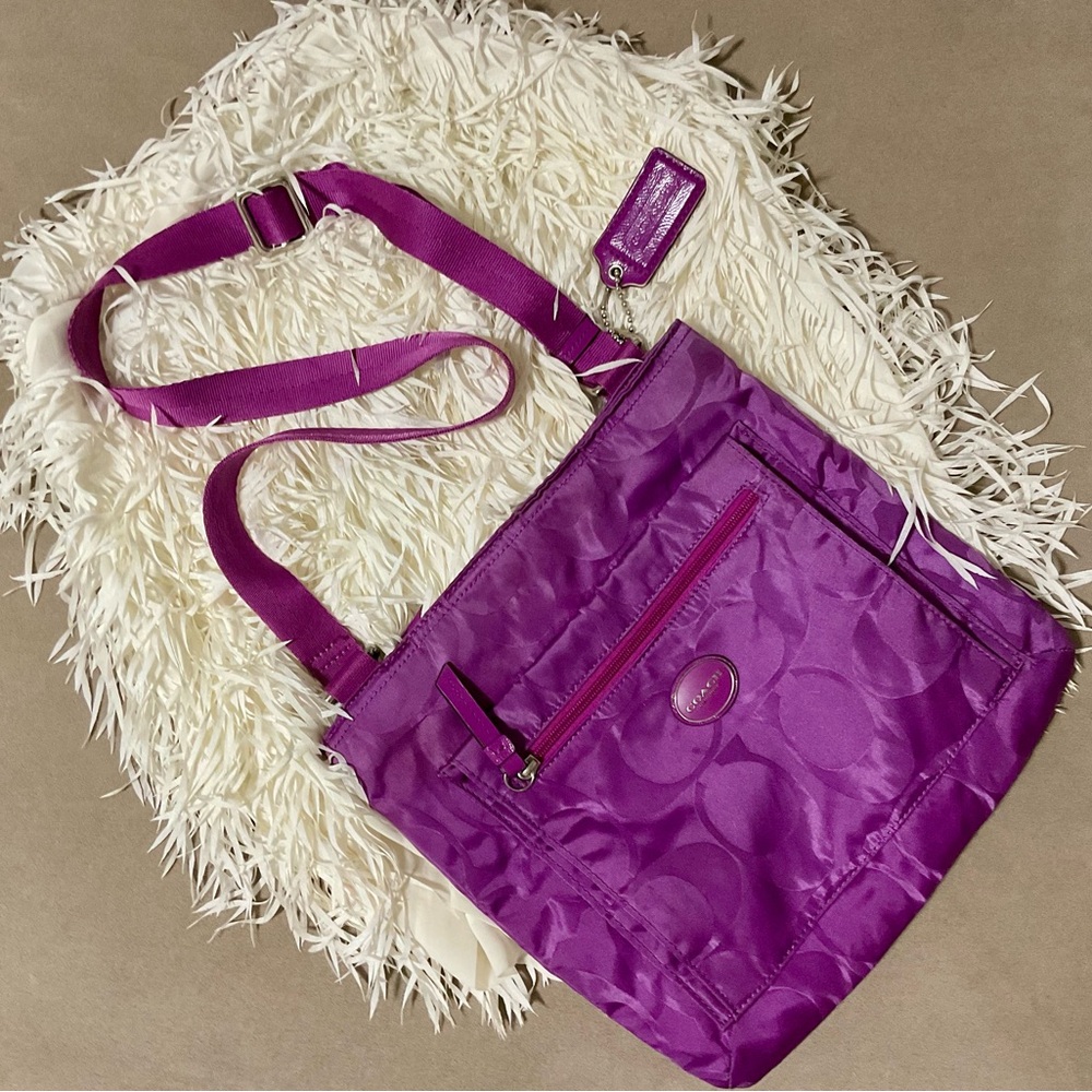 Coach Nylon Crossbody Purple Getaway Signature  Handbag